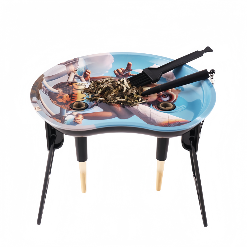 Black Tray Set Smoking Multifunctional Stand up Rolling Tray with Roll Cone Filling Function