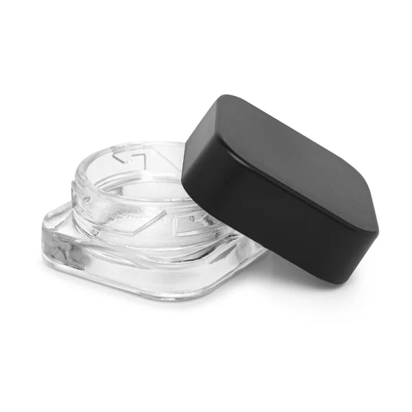 Glass 5ml Cube Child-Proof Jar w/ Plastic Top - Clear