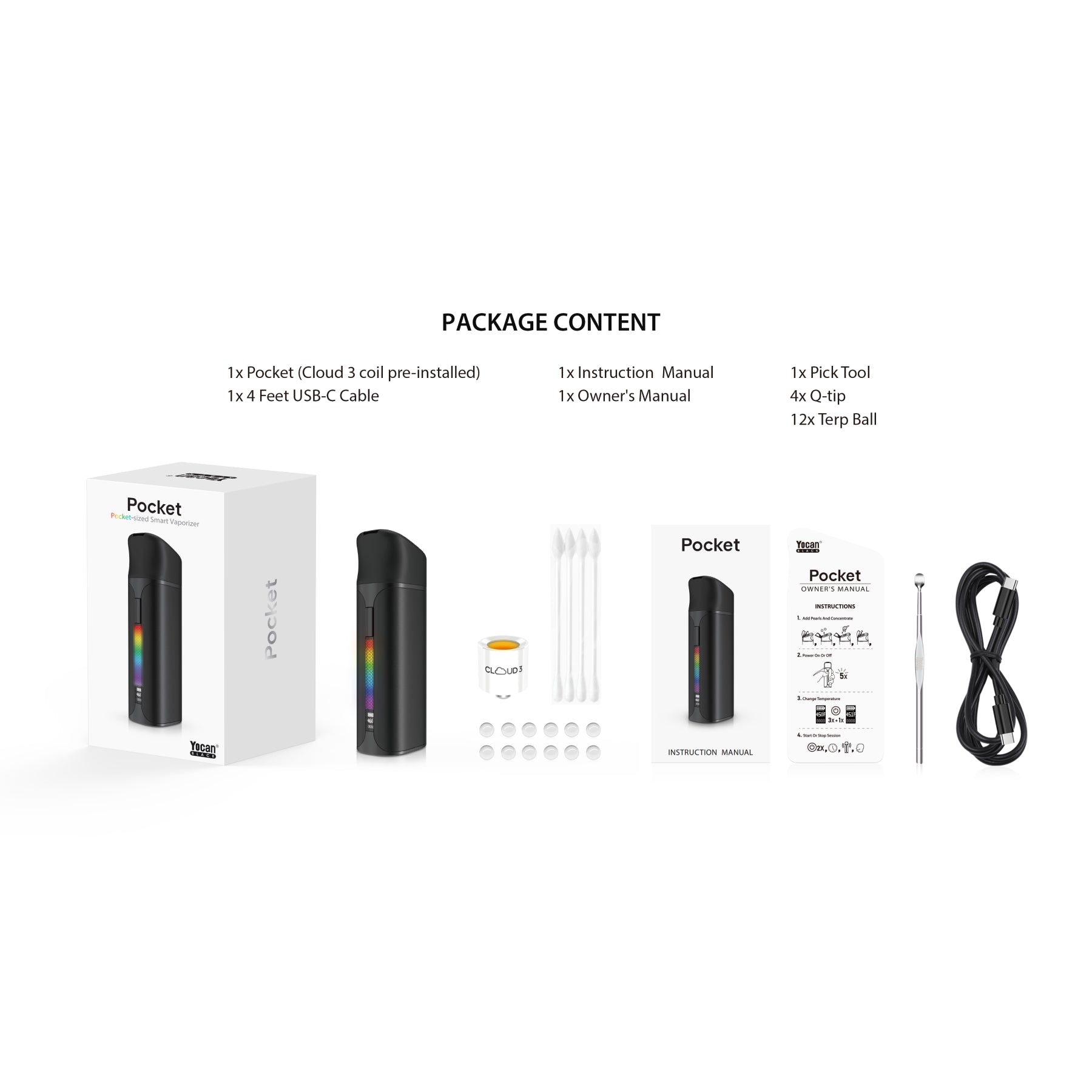 Yocan Black Pocket Concentrate Vaporizer What's in the Box