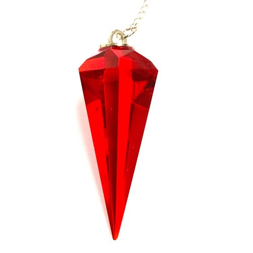 Bold Red Cut Crystal Pendulum on Silver Chain .75" x 1.86" x 13" Long - TPCSUPPLYCO