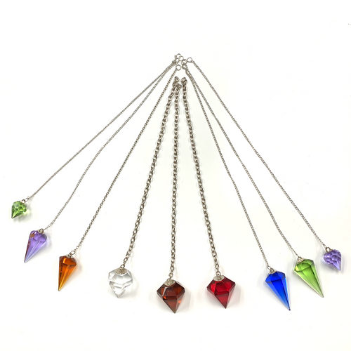 Spiritual Amber Cut Crystal Pendulum on Silver Chain .75" x 1.86" x 13" Long