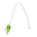 Powerful Green Cut Crystal Pendulum on Silver Chain .75" x 1.86" x 13" Long