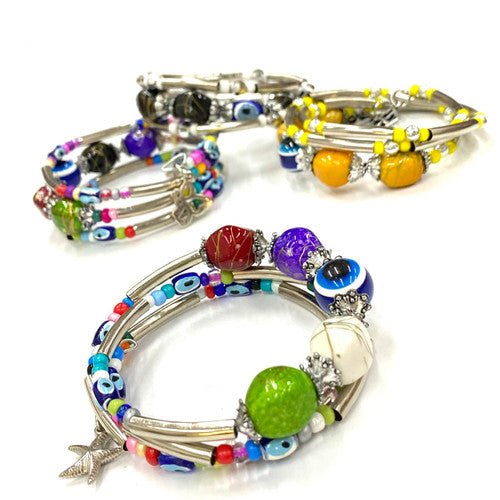 Evil Eye Memory Wire Bracelet Assorted Colors 1 Count - TPCSUPPLYCO