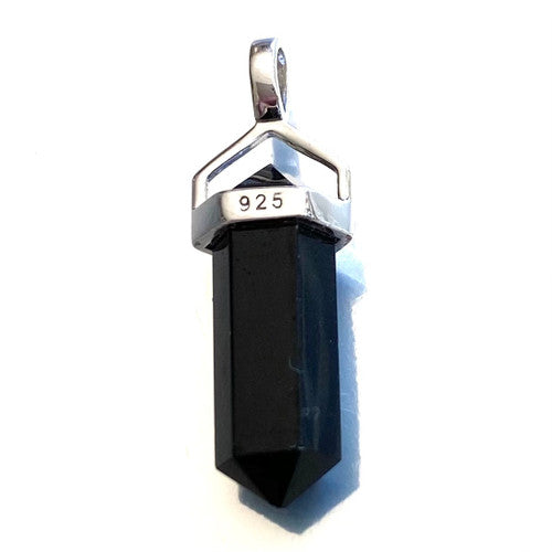 A+ Black Tourmaline Double Point Pendant 6x20/22/1mm with Sterling Silver 1 Count Assorted