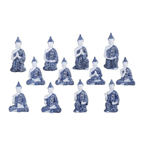 GS49469 Blue and White Mini Buddha 12 pc Set, 3 1/2" high
