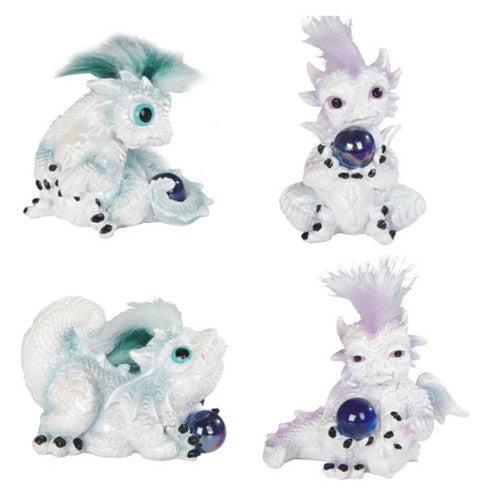 Furry Haired Dragon Baby, 4 piece Set, 3"H