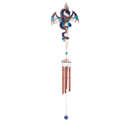 Blue Dragon with Sword Copper Wind Chime 44"
