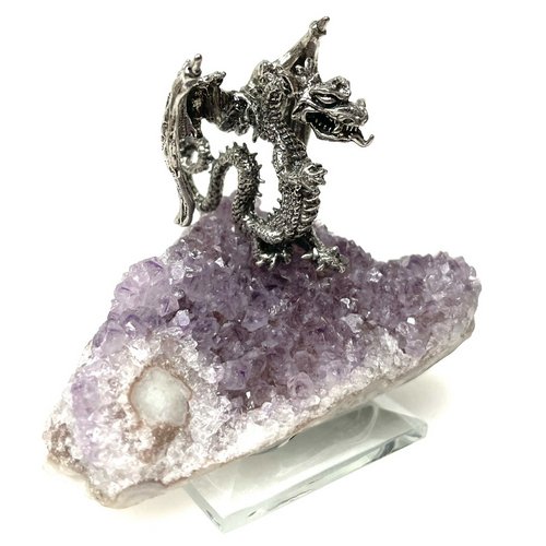 Pewter Bat Winged Dragon on Amethyst 1 Count Assorted - TPCSUPPLYCO