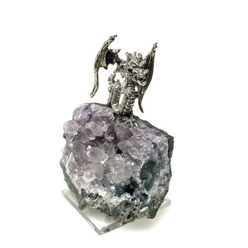 Pewter Bat Winged Dragon on Amethyst 1 Count Assorted - TPCSUPPLYCO