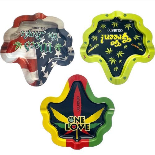 Pot Leaf Colorado Tin Ashtrays 6" 1 Count Assorted - TPCSUPPLYCO