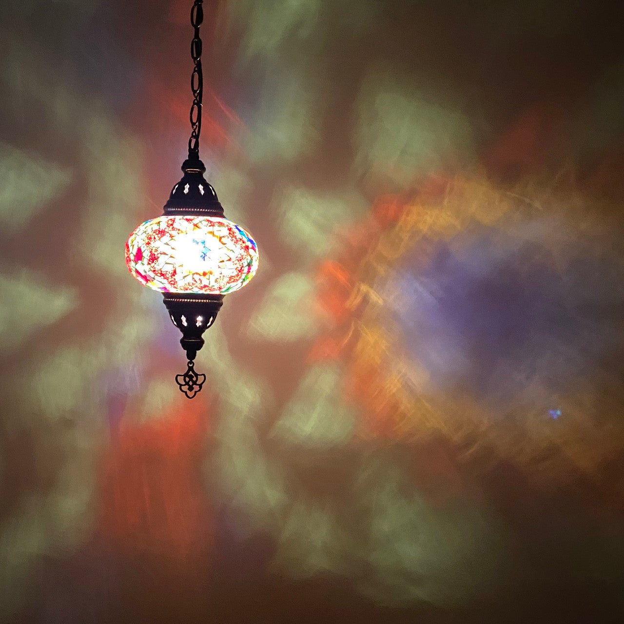 Turkish Mosaic Lantern Hanging Single Chain B3S - 6"x24" - B3S - Assorted Colors - TPCSUPPLYCO