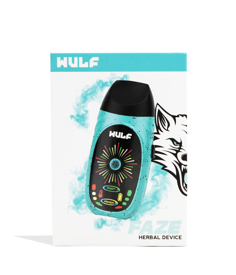 Teal-Black Spatter Wulf Mods Faze Portable Dry Herb Vaporizer Packaging