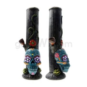 12″ Ecuadorian Polyresin Waterpipe - Turquoise Sugar Skull - TPCSUPPLYCO