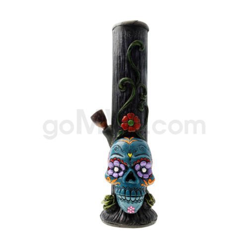 12″ Ecuadorian Polyresin Waterpipe - Turquoise Sugar Skull - TPCSUPPLYCO