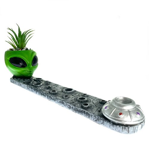 12.5" Green Alien Incense Burner with Succulent - TPCSUPPLYCO