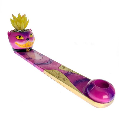 12.5" Purple Cheshire Cat Incense Burner with Succulent - TPCSUPPLYCO