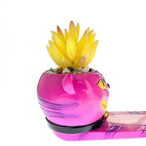 12.5" Purple Cheshire Cat Incense Burner with Succulent - TPCSUPPLYCO