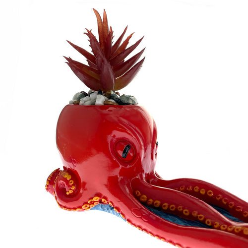 12.5" Red Octopus Incense Burner with Succulent - TPCSUPPLYCO