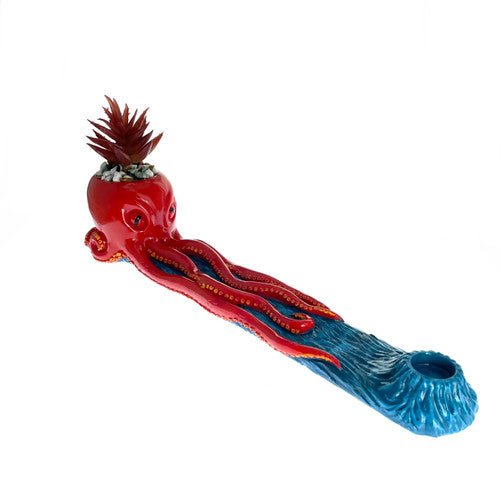 12.5" Red Octopus Incense Burner with Succulent - TPCSUPPLYCO