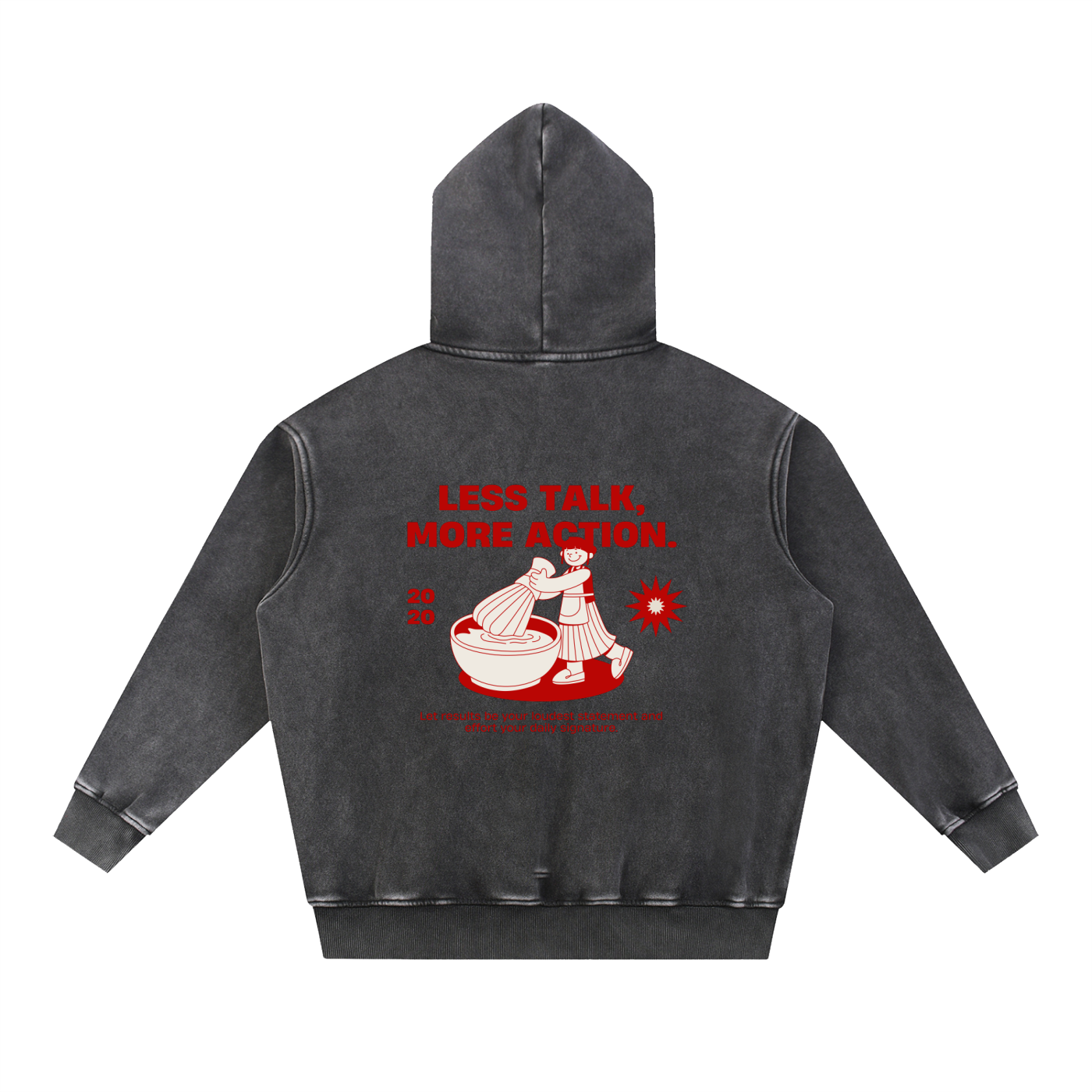 Less Talk More Action Snow Wash Fleece Oversize Hoodie