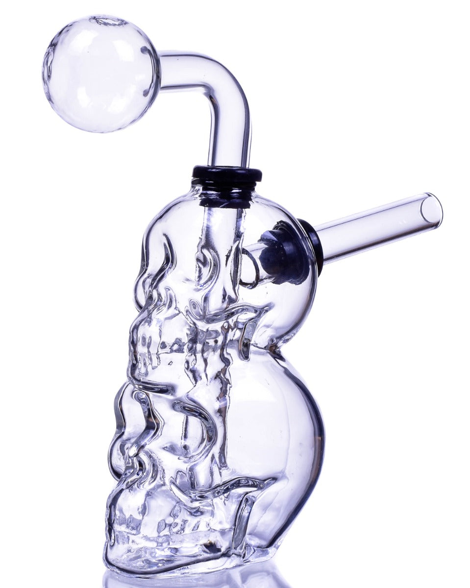 Glass Oil Burner 6" Waterpipe - 2 Skulls