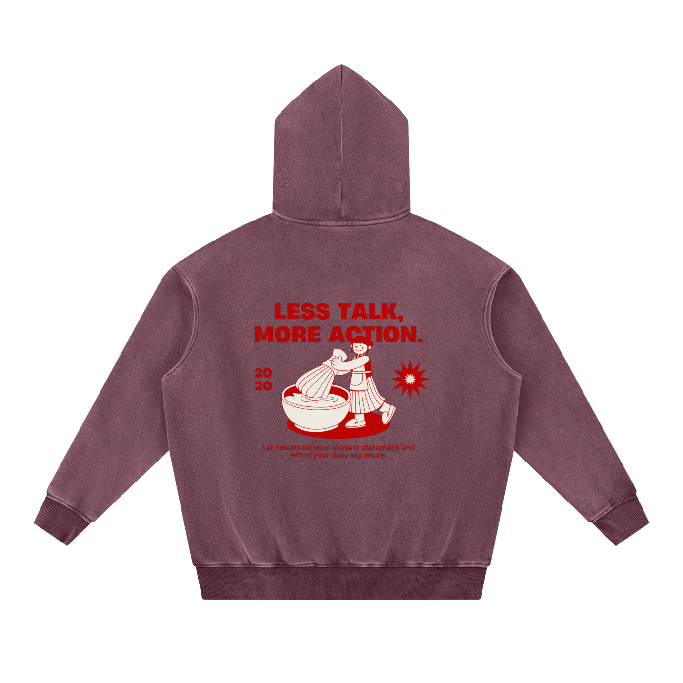 Less Talk More Action Snow Wash Fleece Oversize Hoodie