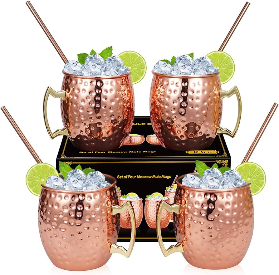4 Pack - 16oz Solid Copper Moscow Mule Barrel Mugs