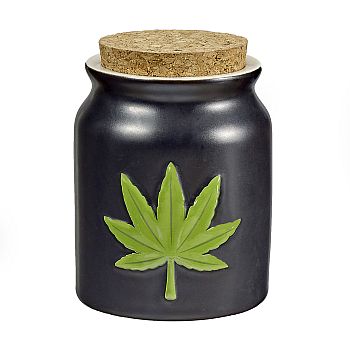 Fashioncraft 1oz Ceramic Stash Jar-Green Leaf Embossed