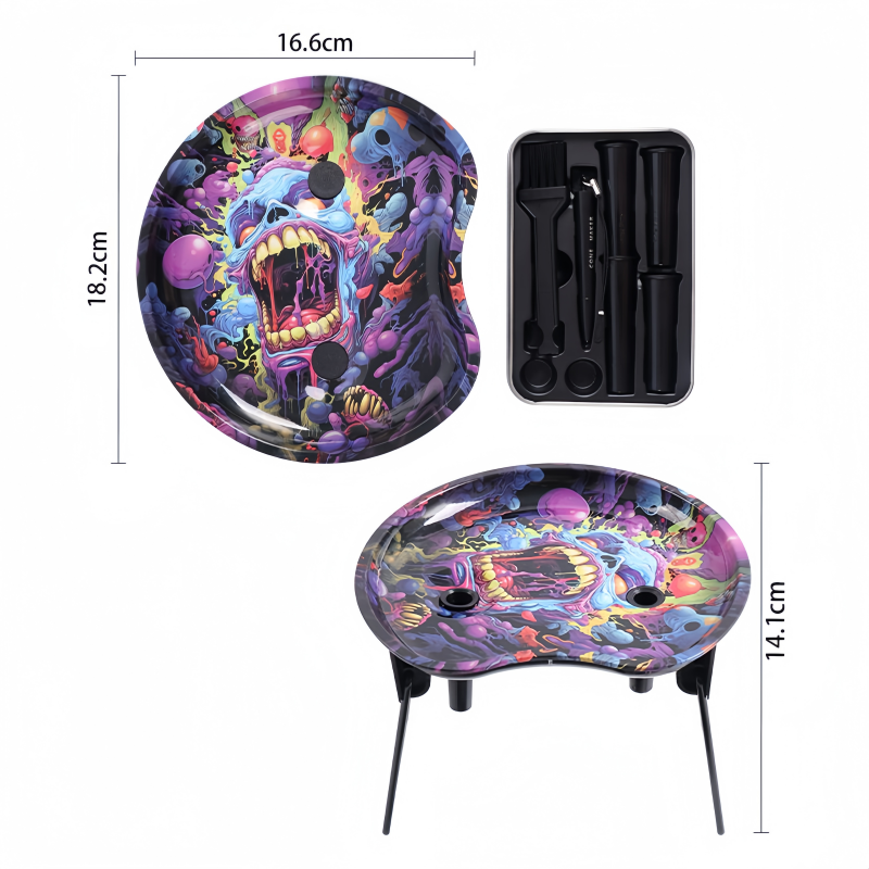 Black Tray Set Smoking Multifunctional Stand up Rolling Tray with Roll Cone Filling Function