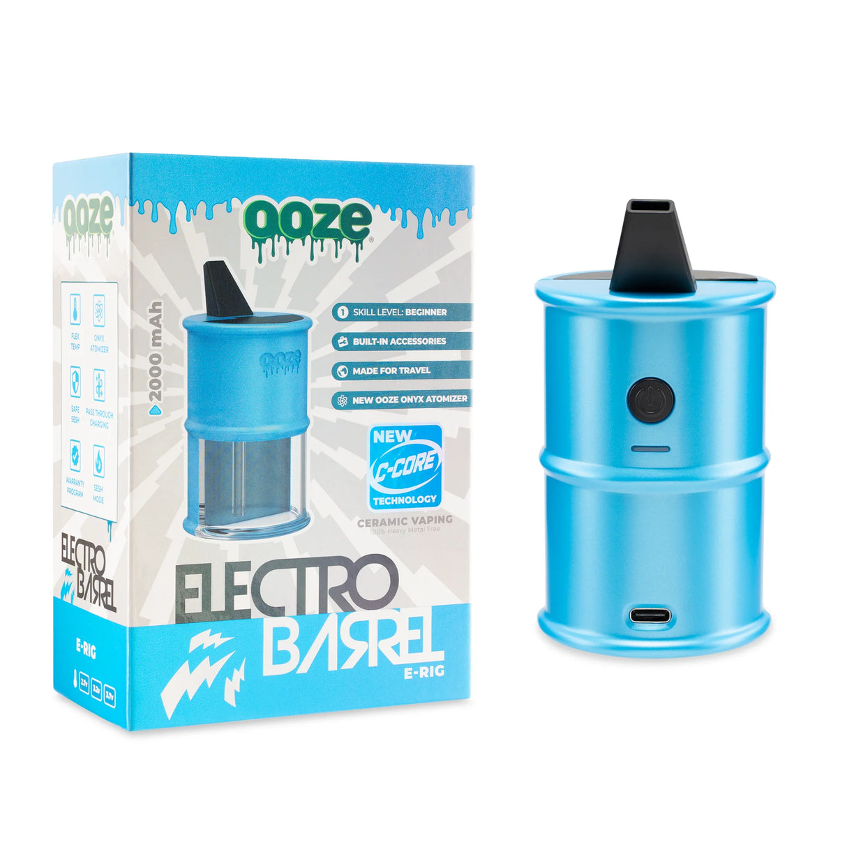 Ooze Electro Barrel Vape 6.75" Glass Dab Rig - Blue
