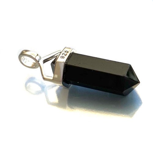 A+ Black Tourmaline Double Point Pendant 6x20/22/1mm with Sterling Silver 1 Count Assorted - TPCSUPPLYCO