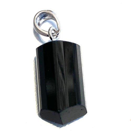 A+ Black Tourmaline Tri Tube Pendant 2..3 - 3.3gm with Sterling Silver 1 Count Assorted - TPCSUPPLYCO