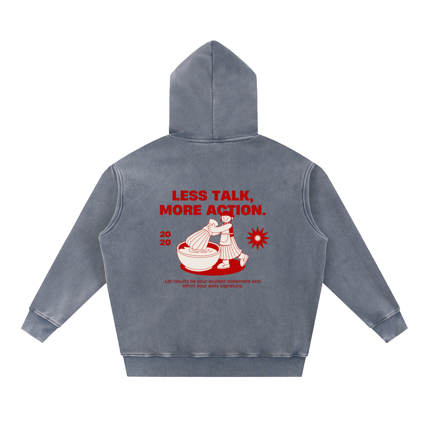 Less Talk More Action Snow Wash Fleece Oversize Hoodie