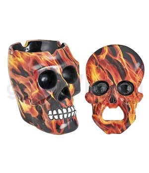 Ashtray Ceramic 4" w/ Bottle Opener Ceramic 4" - Flame Skull - TPCSUPPLYCO