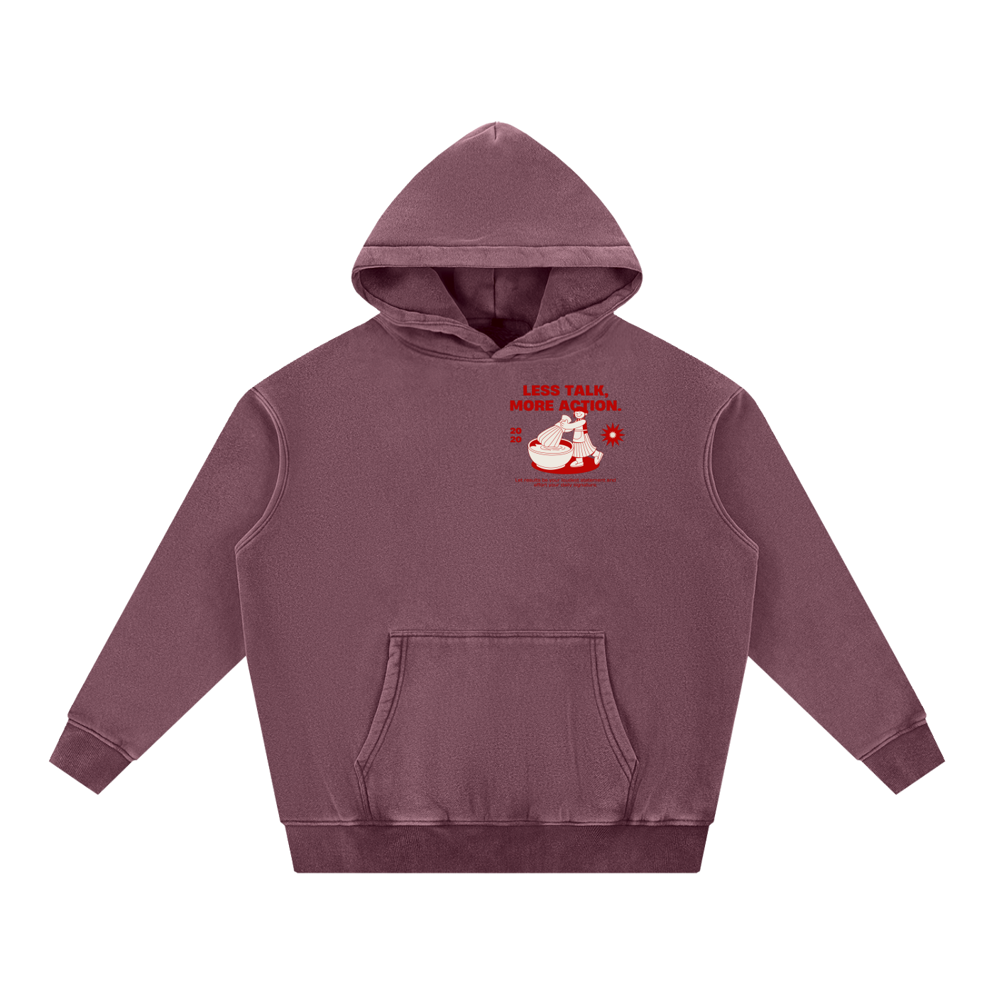 Less Talk More Action Snow Wash Fleece Oversize Hoodie