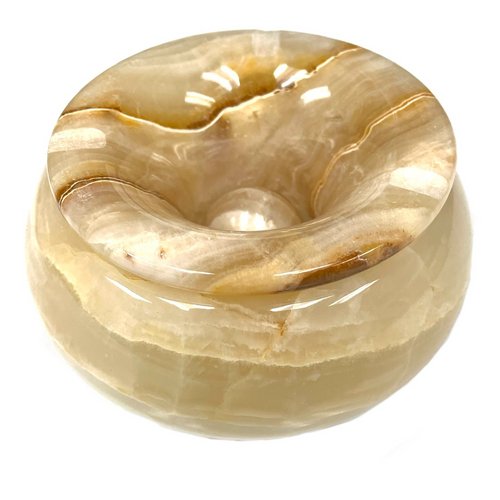 Banded Onyx Ashtray with Wind Cover Hand Made in Turkey 5.5" 1 Count Assorted - TPCSUPPLYCO