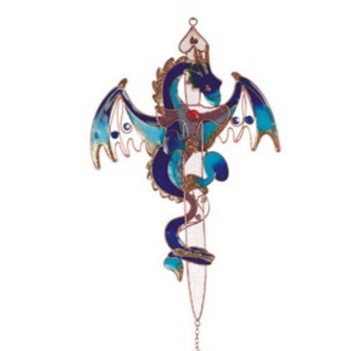 Blue Dragon with Sword Copper Wind Chime 44" - TPCSUPPLYCO