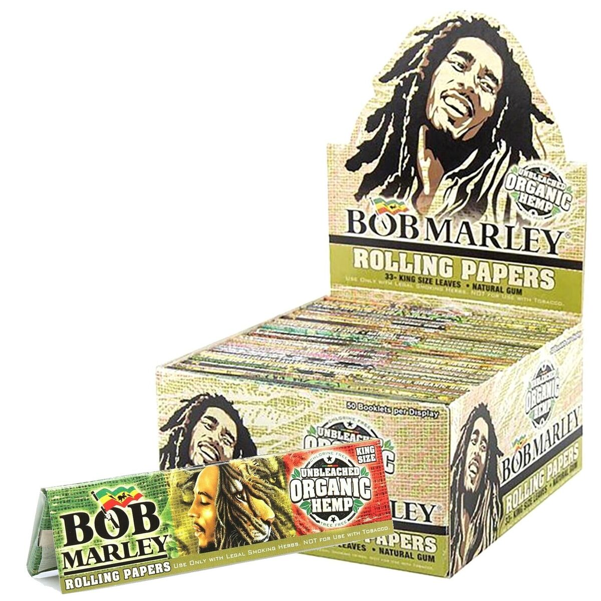 Bob Marley 1 1/4" Unbleached Organic Hemp Papers 50PK 25CT/BX - TPCSUPPLYCO