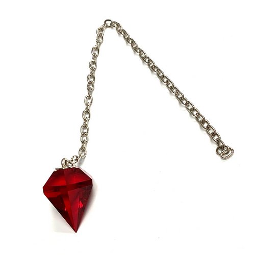 Bold Red Cut Crystal Pendulum on Silver Chain 1.07" x 1.6" x 11" Long - TPCSUPPLYCO