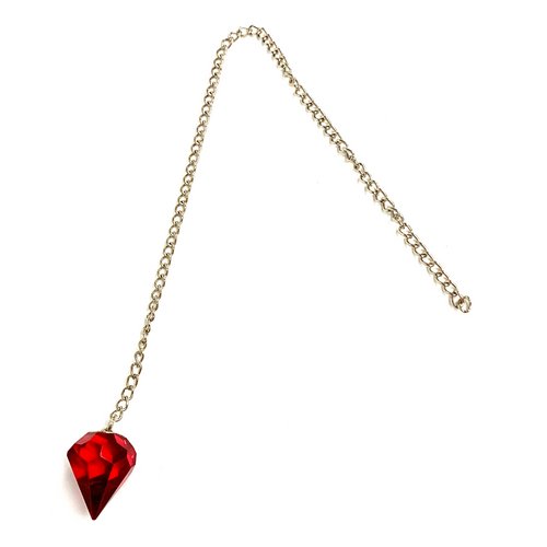 Bold Red Cut Crystal Pendulum on Silver Chain .65" x 1" x 12" Long - TPCSUPPLYCO