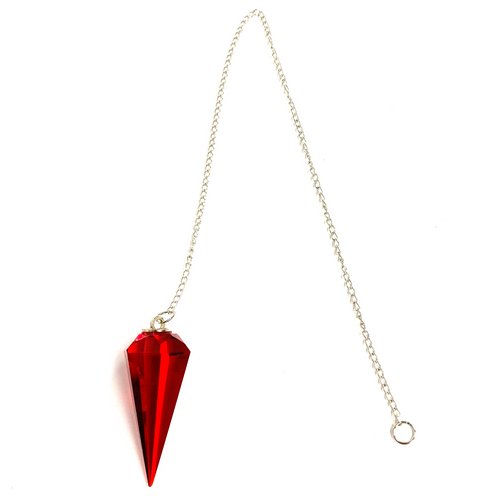 Bold Red Cut Crystal Pendulum on Silver Chain .75" x 1.86" x 13" Long - TPCSUPPLYCO