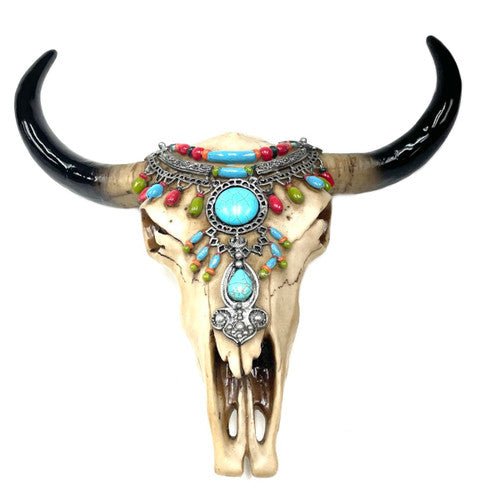 Buffalo Skull with Gems 11" Wall Plaque - TPCSUPPLYCO