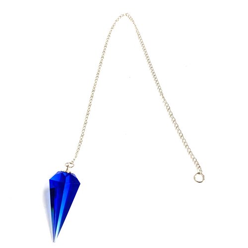 Calming Saphire Cut Crystal Pendulum on Silver Chain .75" x 1.86" x 13" Long - TPCSUPPLYCO