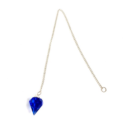 Calming Sapphire Cut Crystal Pendulum on Silver Chain .65" x 12" Long - TPCSUPPLYCO