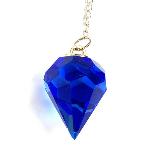 Calming Sapphire Cut Crystal Pendulum on Silver Chain .65" x 12" Long - TPCSUPPLYCO