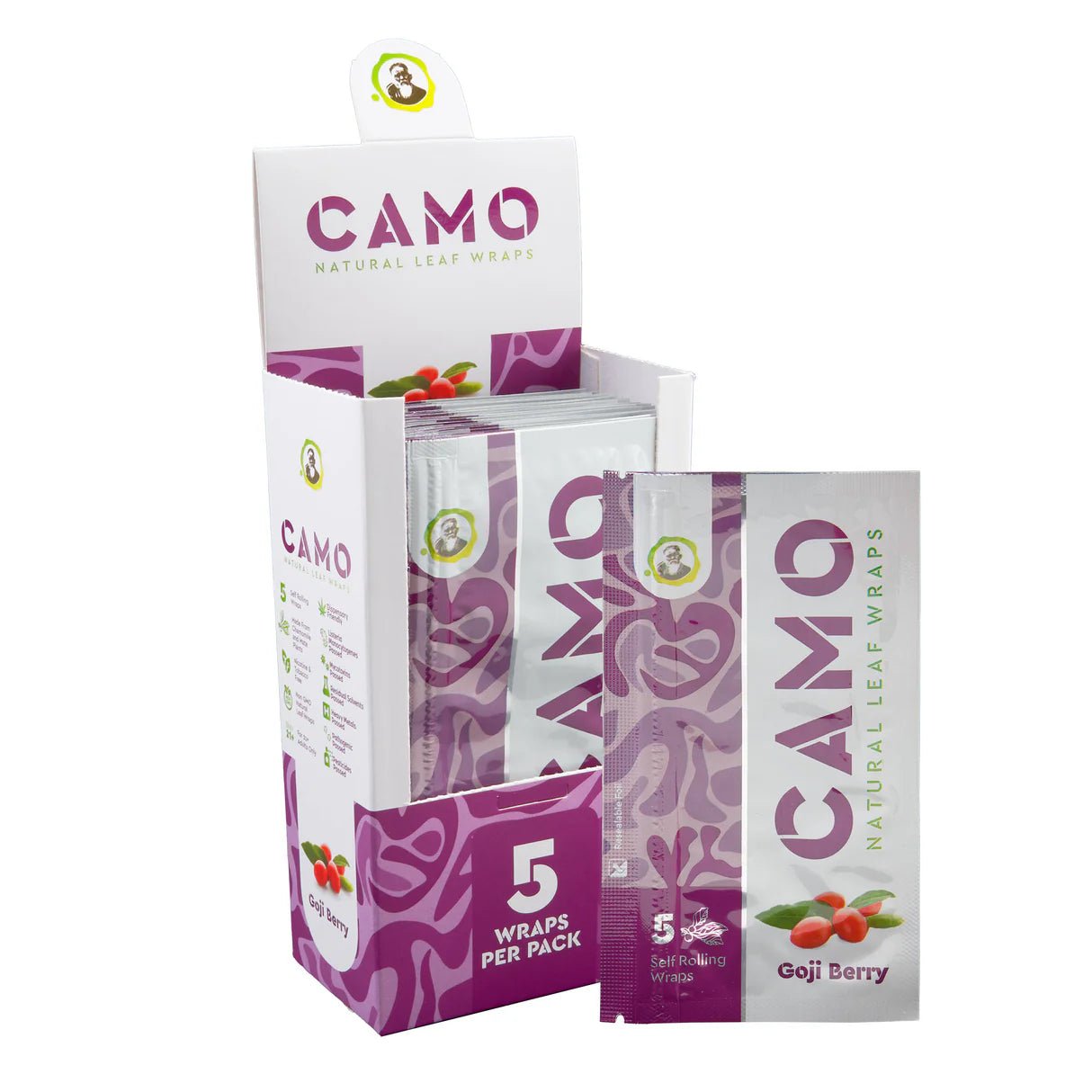 Camo Natural Leaf Wraps Self - Rolling 5PK/25CT - Goji Berry - TPCSUPPLYCO