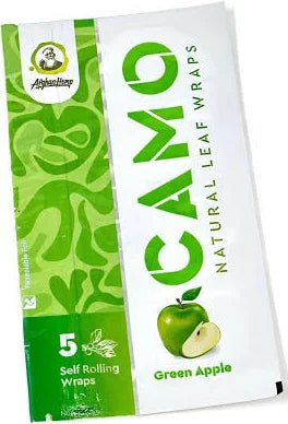 Camo Natural Leaf Wraps Self - Rolling 5PK/25CT - Green Apple - TPCSUPPLYCO