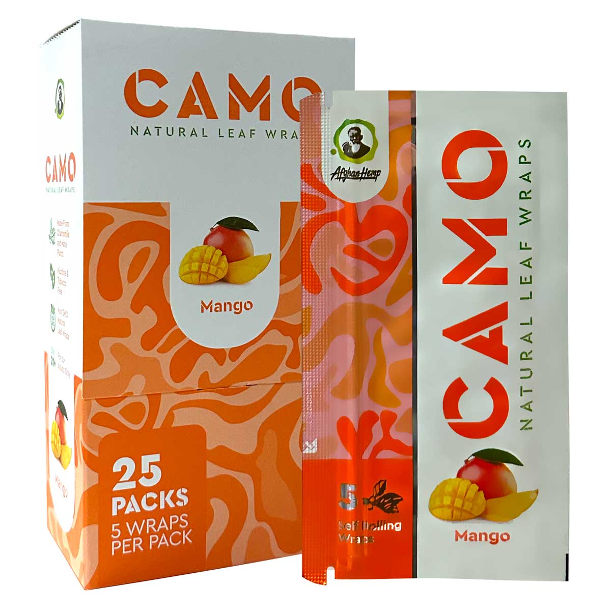 Camo Natural Leaf Wraps Self - Rolling 5PK/25CT - Mango - TPCSUPPLYCO