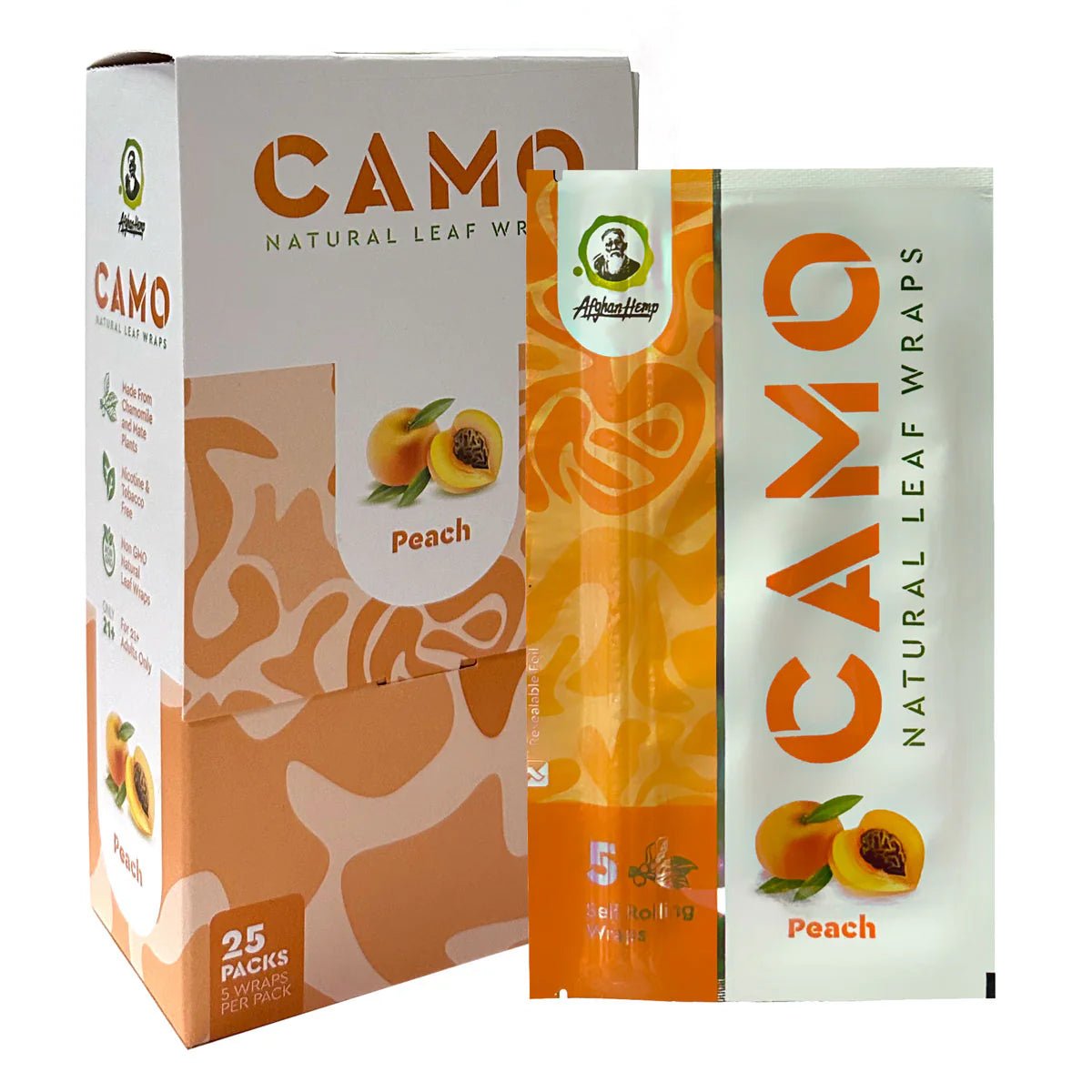 Camo Natural Leaf Wraps Self - Rolling 5PK/25CT - Peach - TPCSUPPLYCO