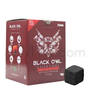 Black Owl 1kg Coconut Charcoal 31mm Cubes 36CT-Red Box